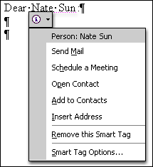 Smart Tag Actions button
